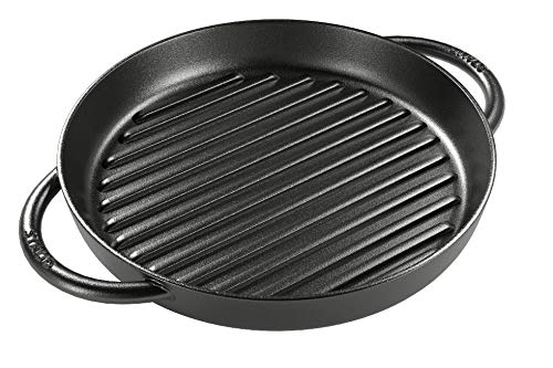 STAUB Pure Grill Doble asa Redondo, Hierro Fundido, Negro Mate, 26 cm