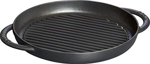 STAUB Pure Grill Doble asa Redondo, Hierro Fundido, Negro Mate, 26 cm