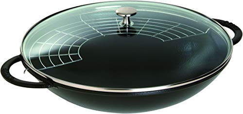 STAUB Wok, Hierro Fundido y Cristal, Negro Mate, 37 cm