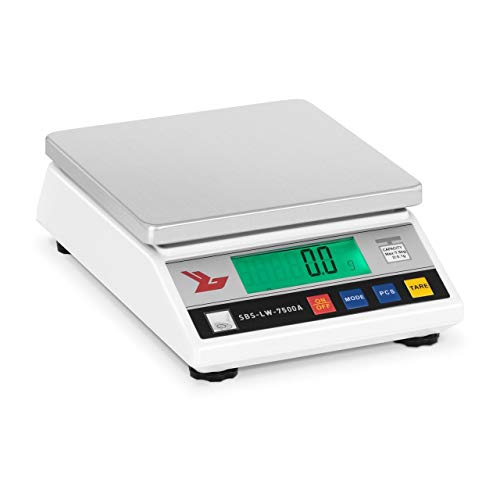 Steinberg Systems Balanza de precisión Báscula digital SBS-LW-7500A (7500 g, Precisión 0,1 g, 4 Funciones, cambio de unidad, 18 x 18cm, Pantalla LCD) Blanca