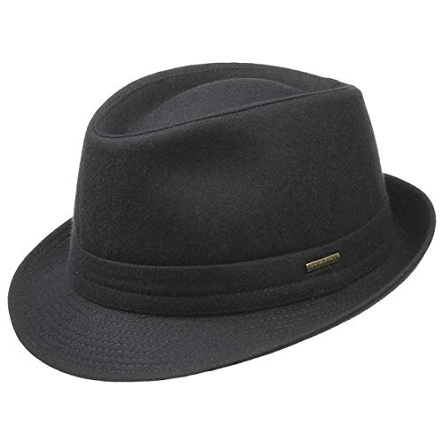 Stetson Benavides Trilby Sombrero Mujer/Hombre - Sombrero de Fieltro de Lana - Fabricado en Italia - Sombrero de Hombre Invierno con Revestimiento de teflón - Otoño/Invierno Negro 58 cm