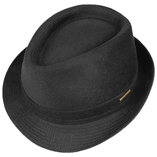 Stetson Benavides Trilby Sombrero Mujer/Hombre - Sombrero de Fieltro de Lana - Fabricado en Italia - Sombrero de Hombre Invierno con Revestimiento de teflón - Otoño/Invierno Negro 58 cm