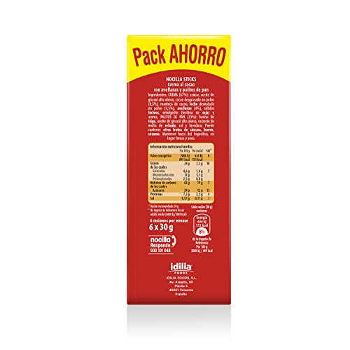 Sticks Nocilla Original -Sin Aceite de Palma- Pack de 6 raciones de 30g