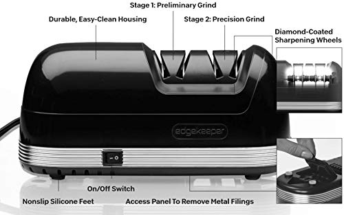 StilGut Afilador de cuchillos eléctrico con 2 niveles de afilado, grueso y fino, rápido y silencioso, color negro