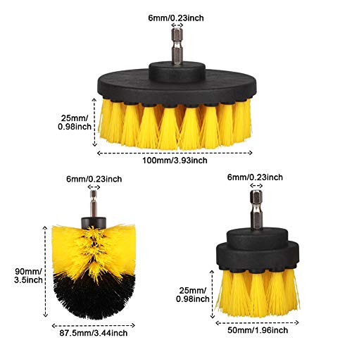 StillCool Drill Brush Cepillos para el Taladro, 3pcs Electric Drill Brush 2"3.5" 4"Cepillo eléctrico para Automóvil, Alfombra, Baño, Piso de madera, Cuarto de lavado, Cocina (Amarillo)