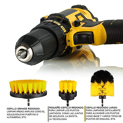 StillCool Drill Brush Cepillos para el Taladro, 3pcs Electric Drill Brush 2"3.5" 4"Cepillo eléctrico para Automóvil, Alfombra, Baño, Piso de madera, Cuarto de lavado, Cocina (Amarillo)