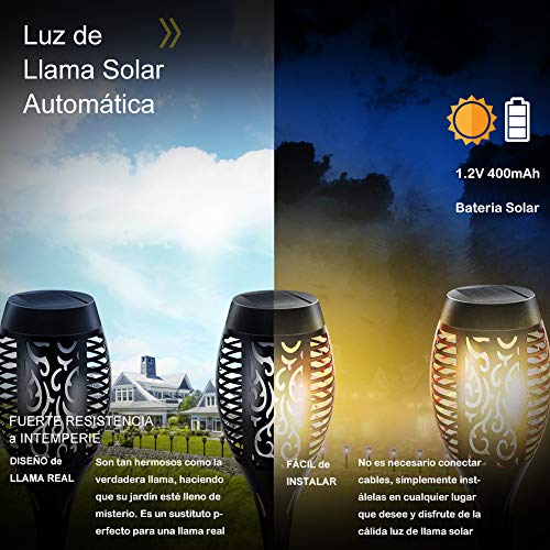 StillCool Luz de Llama Solar con Impermeable IP65, 4 PZS Lámpara Solar Llama de Plástico ABS Sin Conductivo y Auto-sueño/Auto-estela para Jardín Parque Patio y Camino