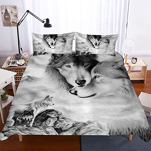 Stillshine Ropa de Cama King Size 220x240 3D Animal Lobo Sol Lobo Pareja de Lobo Nieve Lobo Cabeza de Lobo Funda nórdica y Funda de Almohada Poliéster superfino