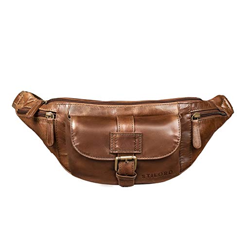 STILORD 'Sam' Riñonera de Piel Vintage Bolso de Cadera cinturón o Cintura de Hombres y Mujeres para Fiesta Festival Deporte Viaje de Cuero auténtico, Color:marrón - Antico