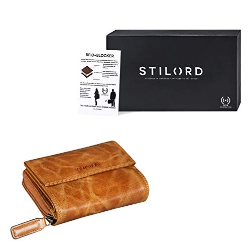 STILORD 'Thea' Monedero de Mujer Billetera RFID Cuero Grande Wallet Vintage con Protección NFC Billeteras con Cremallera en Caja de Regalo Piel Genuina, Color:Perugia - marrón