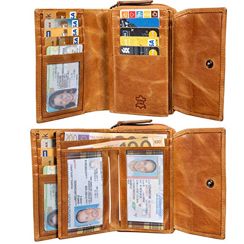 STILORD 'Thea' Monedero de Mujer Billetera RFID Cuero Grande Wallet Vintage con Protección NFC Billeteras con Cremallera en Caja de Regalo Piel Genuina, Color:Perugia - marrón