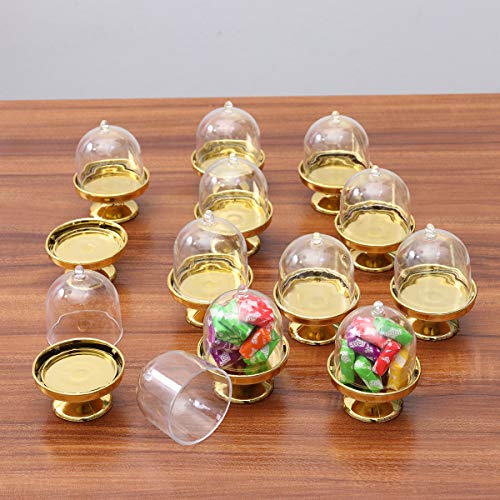 STOBOK 12pcs Mini soporte para tartas Cupcake Display Plate con tapa Cumpleaños Boda Halloween Party Supplies (base dorada)