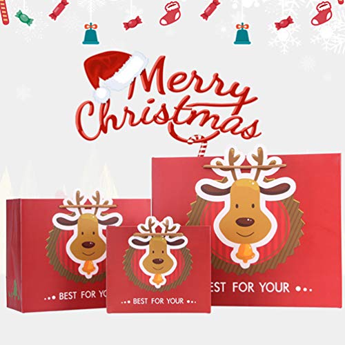 STOBOK Galletas de azúcar Bolsas de Embalaje de Regalo de Papel Renos favores Bolsas de Asas de la Fiesta de Navidad - 3pcs