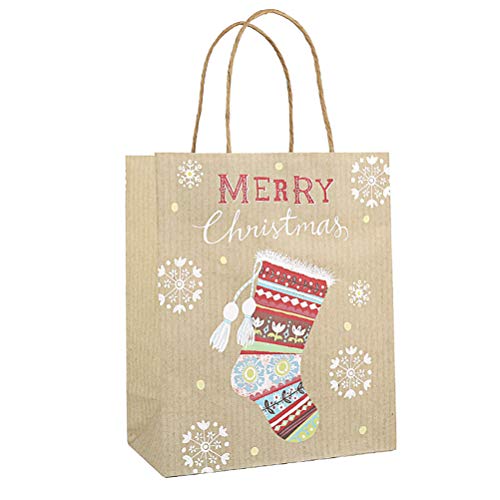 STOBOK Kraft Bolsas de Papel de Navidad, Varios Patrones, 25 × 21 × 10 cm, 24 Piezas