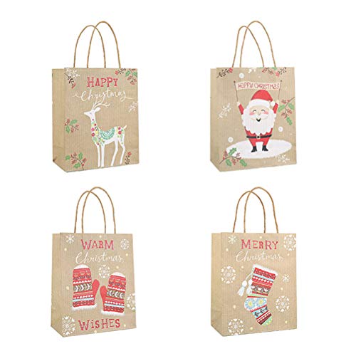 STOBOK Kraft Bolsas de Papel de Navidad, Varios Patrones, 25 × 21 × 10 cm, 24 Piezas