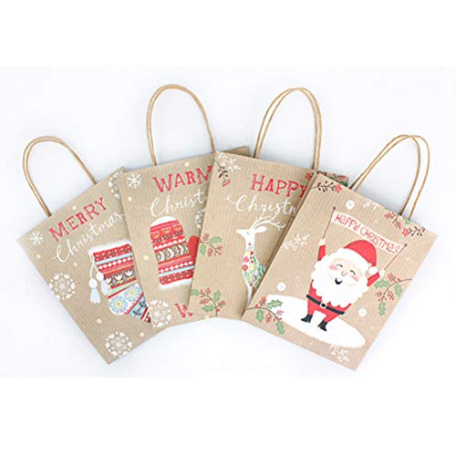 STOBOK Kraft Bolsas de Papel de Navidad, Varios Patrones, 25 × 21 × 10 cm, 24 Piezas