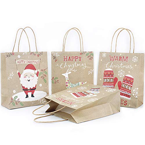 STOBOK Kraft Bolsas de Papel de Navidad, Varios Patrones, 25 × 21 × 10 cm, 24 Piezas