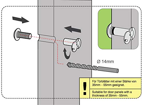 Stoppwerk Mirilla para puerta de acero inoxidable 14 mm - Mirilla para hojas de 35-55 mm con gran angular de 200º y tapa