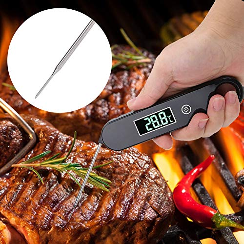 stronerliou Termómetro de Alimentos con sonda Plegable Impermeable, Pantalla Digital, termómetro de Carne para Parrilla de Barbacoa, Herramientas de Cocina