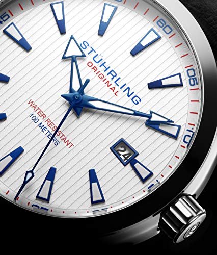 Stuhrling Original Reloj analógico para hombre con fecha, correa de piel de becerro o pulsera de acero inoxidable, 3953 Relojes para hombre colección