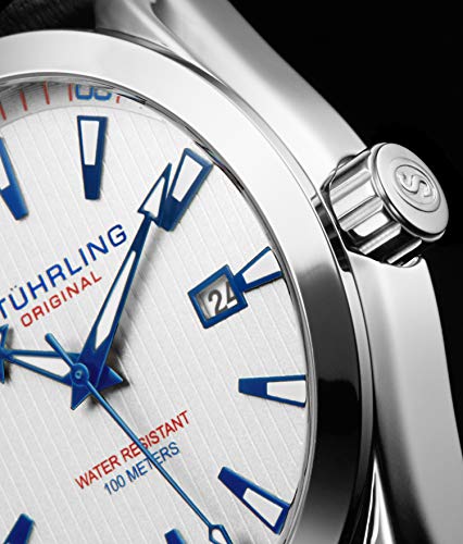 Stuhrling Original Reloj analógico para hombre con fecha, correa de piel de becerro o pulsera de acero inoxidable, 3953 Relojes para hombre colección