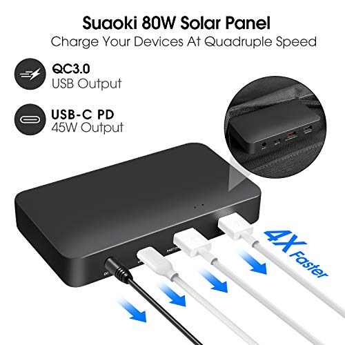 SUAOKI 80W Panel Solar portátil con Carga Rápida 3.0 USB-C 45W PD Salida, Cargador Solar Plegable, Panel Solar monocristalino para Generador Solar de SUAOKI