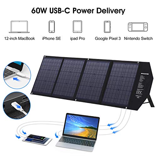 SUAOKI 80W Panel Solar portátil con Carga Rápida 3.0 USB-C 45W PD Salida, Cargador Solar Plegable, Panel Solar monocristalino para Generador Solar de SUAOKI