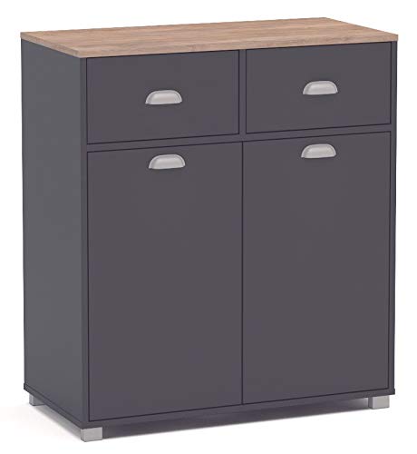 Suarez SZ Buffet bajo Cocina Asfeld Color Gris Grafito 2 Puertas 2 cajones almacenaje Mueble Auxiliar 90x80x40 cm