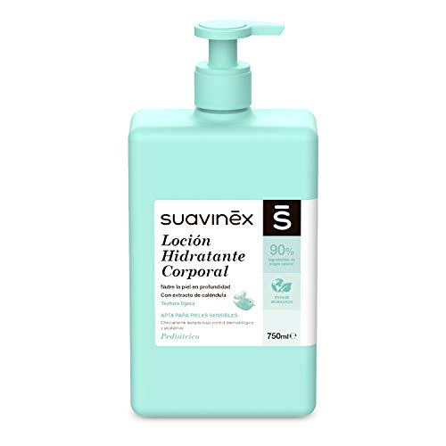 Suavinex – Loción Hidratante Corporal para Bebés. Apta para Pieles Sensibles. Textura Ligera y Fácil Absorción. 90% Ingredientes de Origen Natural, 750Ml, Blanco