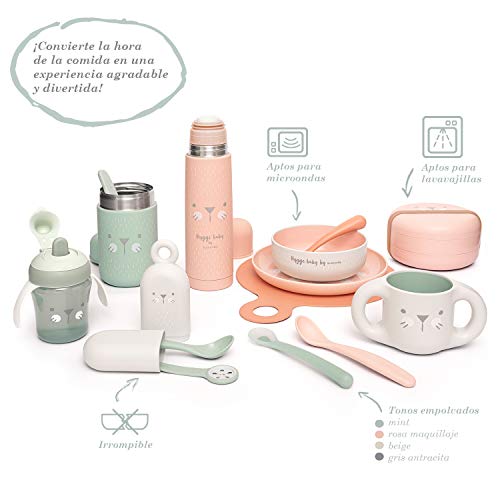 Suavinex Set vajilla aprendizaje Booo (Taza, Plato, Bol, Cuchara y Mantel), +6 meses, Verde