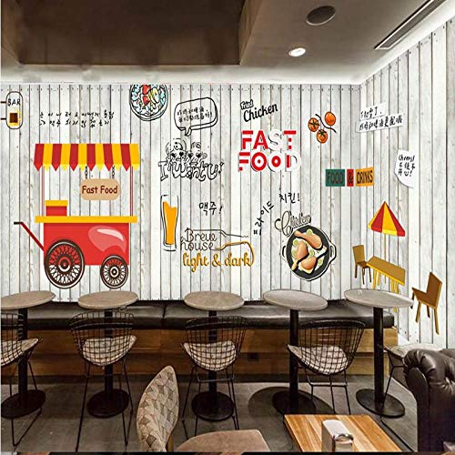 Sucsaistat Fotomural Europa Moda Mural De Madera Cocina Coreana Pollo Asado Negocio De Comida Rápida Restaurante Papel Tapiz,350 * 256Cm