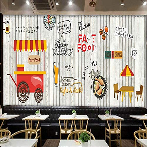 Sucsaistat Fotomural Europa Moda Mural De Madera Cocina Coreana Pollo Asado Negocio De Comida Rápida Restaurante Papel Tapiz,350 * 256Cm