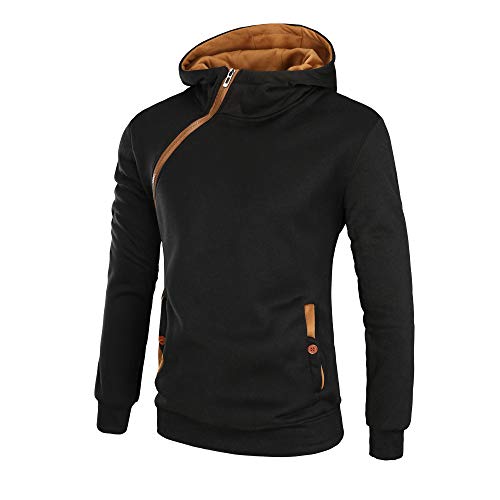 Sudadera con capucha, De los hombres de media cremallera con capucha de cuello diagonal de contraste suéter con capucha superior sudadera