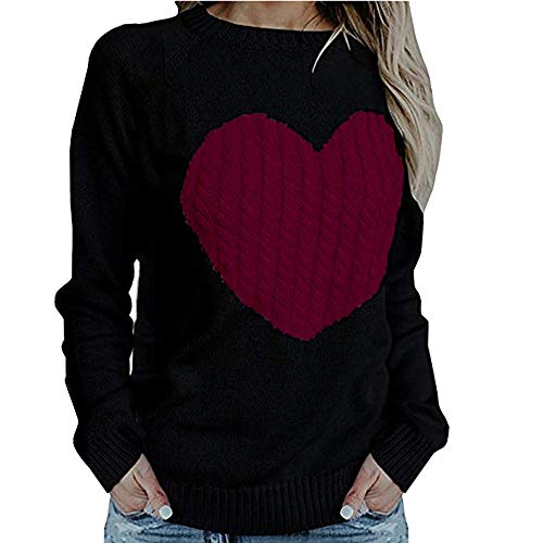 Sudadera de Mujer Básica Knit Love Suéter Moda O-Cuello Otoño Invierno de Gran tamaño Chaqueta de Deporte de los Deportes Manga Larga Irregular Jerséis riou