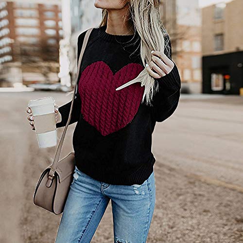 Sudadera de Mujer Básica Knit Love Suéter Moda O-Cuello Otoño Invierno de Gran tamaño Chaqueta de Deporte de los Deportes Manga Larga Irregular Jerséis riou