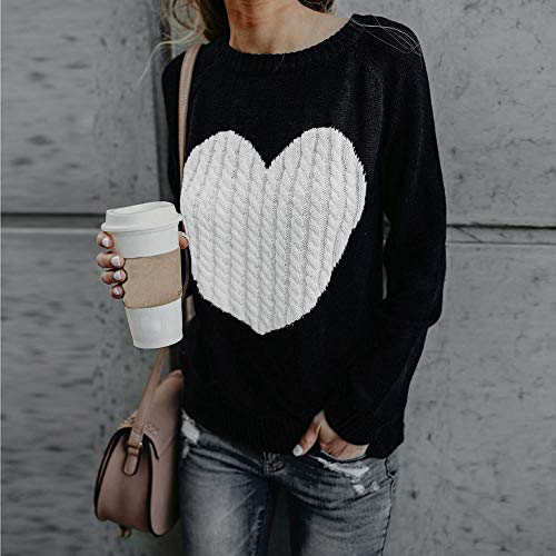 Sudadera de Mujer Básica Knit Love Suéter Moda O-Cuello Otoño Invierno de Gran tamaño Chaqueta de Deporte de los Deportes Manga Larga Irregular Jerséis riou