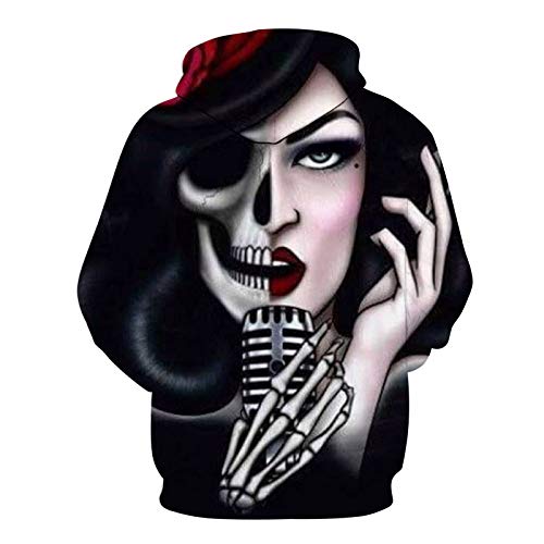 Sudaderas Con Capucha 3D Impresión,Creative Half Human Half Skull 3D Impreso Con Capucha Hombres Mujeres Sudadera Con Capucha Pullover Loose Long Sleeve Novedad Streetwear Sudadera Con Capucha Unisex