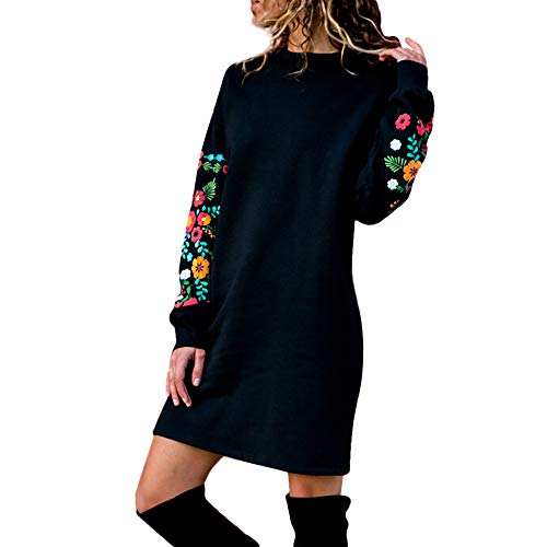 Sudaderas para Mujer Sin Capucha Invierno Pullover,PAOLIAN Vestido Mujer Cortos Fiesta Sexy Estampado Floral Otoño Tallas Grandes Jerséis Camisetas Largas Manga Largas Elegantes (XXL, Negro)