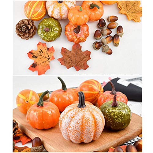 Sue-Supply 50 Unids Calabazas De Halloween Hojas Bellotas Bayas Conjunto De Decoración Suministros De Fiesta Artificial Otoño Calabaza Linda Mini Decoración De Temporada (Naranja)