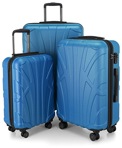 SUITLINE - Juego de 3 Maletas, Maleta de Viaje Trolley, Maletas de Carcasa Dura, TSA, (55 cm, 66 cm, 76 cm), 100% ABS, Mate, Azul Cian