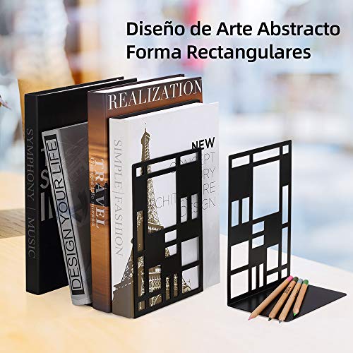 Sujeta Libros, Sujetalibros, Apoya Libros de Metal, Oficina Soporte Libros, Sujetalibros Estanteria, Sujetalibros Infantil Escritorio, Oficina, Decoración del Hogar, Estudiantes Regalo, Negro, 2 Pares