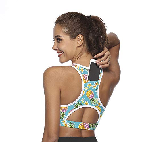 Sujetador Deportivo Mujer Sujetador De Yoga con Bolsillo para Teléfono Top Deportivo Mujer Fitness Push Up Gym Correr Camisa De Flores A Prueba De Golpes Chaleco Deportivo De Compresión XS Greenp