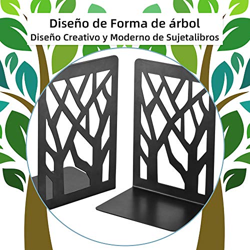 Sujetalibros, Sujeta Libros, Oficina Soporte Libros, Sujetalibros Originales, Sujeta libros Estanteria de Metal, Sombra del árbol Apoya Libros, Infantil, Escuelas, Decoración Del Hogar, Negro, 1 Pares