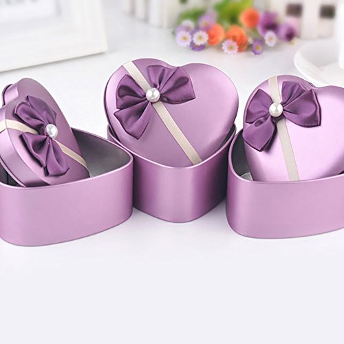 Sukisuki - Caja de Regalo con Forma de corazón con Lazo y Papel triturado, Metal, Morado, Talla única