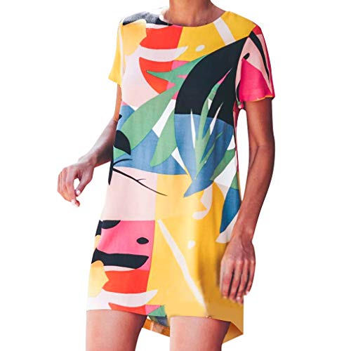 Sulifor Vestido de Verano de Manga Corta Casual para Mujer,Vestido con Estampado de Damas y Cuello Redondo,Vestido, Vestido Especial de Verano de la Playa