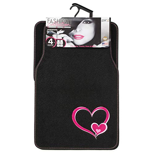 SUMEX PLUSHG2 Alfombra para Coche Universal de Moqueta, de Color Negra, Antideslizante y con Dibujo de Corazones en Relieve