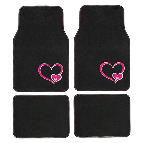 SUMEX PLUSHG2 Alfombra para Coche Universal de Moqueta, de Color Negra, Antideslizante y con Dibujo de Corazones en Relieve