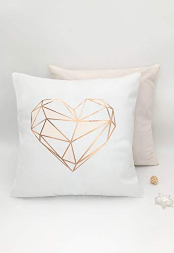 SUMGAR Funda de almohada de tiro de oro rosa Funda de almohada cuadrada geométrica de corazón rosa Fundas de cojín decorativas de moda moderna para sala de estar Sofá cama Coche 45x45cm Juego de 2