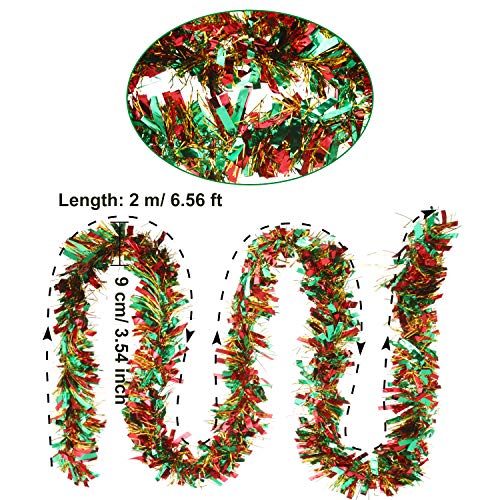 Sumind 6 Piezas de Guirnalda Metálico de Navidad 39,4 Pies de Oropel de Navidad Decoración Colgante para Árbol de Navidad Corona Boda Fiesta (Rojo Verde Dorado)