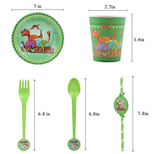 Suministros De Fiesta De Cumpleaños De Dinosaurio, Para 12 Personas, Juego De Fiesta Temática Dino Para Niños y Niñas, Platos, Tazas, Mantel, Servilletas, Pajillas, Cucharas, Tenedores Para Niños